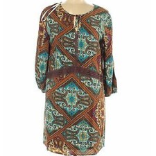 NWT Charming Charlie Womens Colorful Paisley Print Boho Long Sleeve Tunic Dress