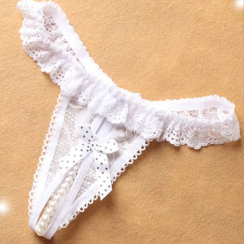 Sexy Womens Cheeky Crotchles Pearl Panties Thong Lace Underwear Briefs Lingeries - Picture 6 of 14