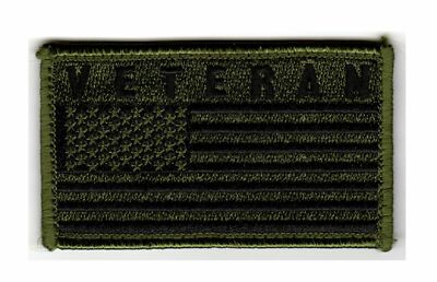 NEW Veteran w/ American Flag 2'' x 3'' Hook Loop 2 Piece OD Green Patch 73700