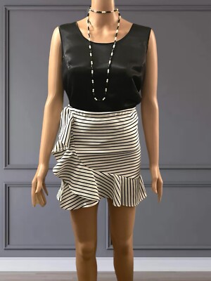 Vintage Y2K Mini Skirt BodyCon Ruffle Detail Striped White Frill