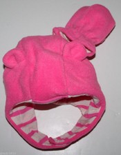 baby Gap New Girls 6 12 Mo Pink Pro Fleece Bear Hat  Mittens Set w/ Knit Lining
