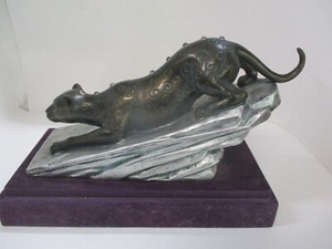 Decorative Cheetah Leopard Panther Perched on a Rock Sculpture