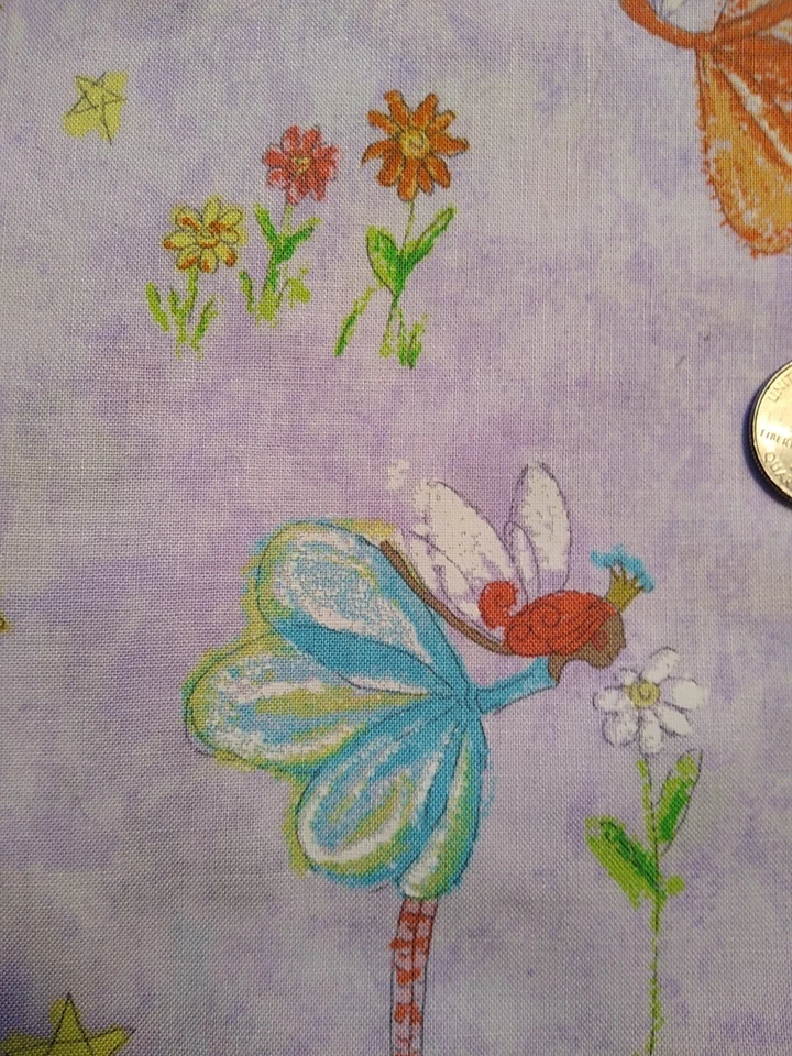 2 yds Fairies on Lavender Cotton Fabric by Marcus Brothers - Image 2 of 4