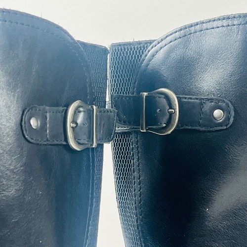 Botas de montar Born negras de tela de cuero para mujer 8M hasta la rodilla con hebilla y cremallera - Imagen 3 de 11