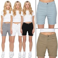 Enzo Chino Shorts Womens Slim Fit Cotton Stretch Summer Beach Half Pant UK Sizes