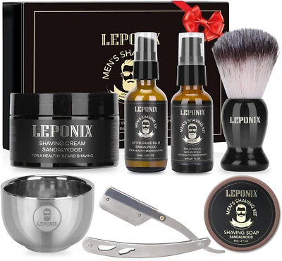 LEPONIX Shaving Kit for Men, Shaving Set of Sandalwood Shaving Cream, Mens after Shave
