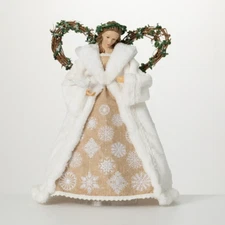 Angel Tree Topper Rustic Nature Woodland Wings White Brown Christmas Decor 16.5”