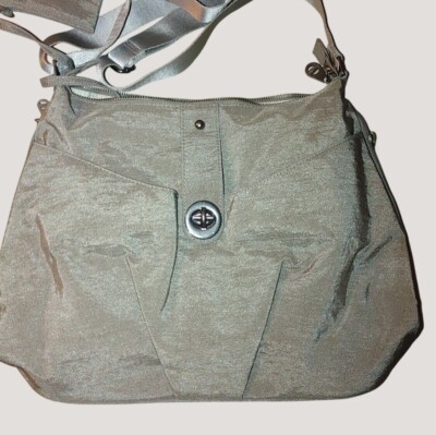 Baggallini Helsinki Crossbody Hobo Bag Light Gray Adjustable Strap Zip  Closure