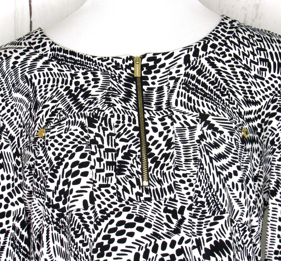 Ellen Tracy Women's Size L 1/4 Zip Pullover Top 3/4 Sleeve Black White