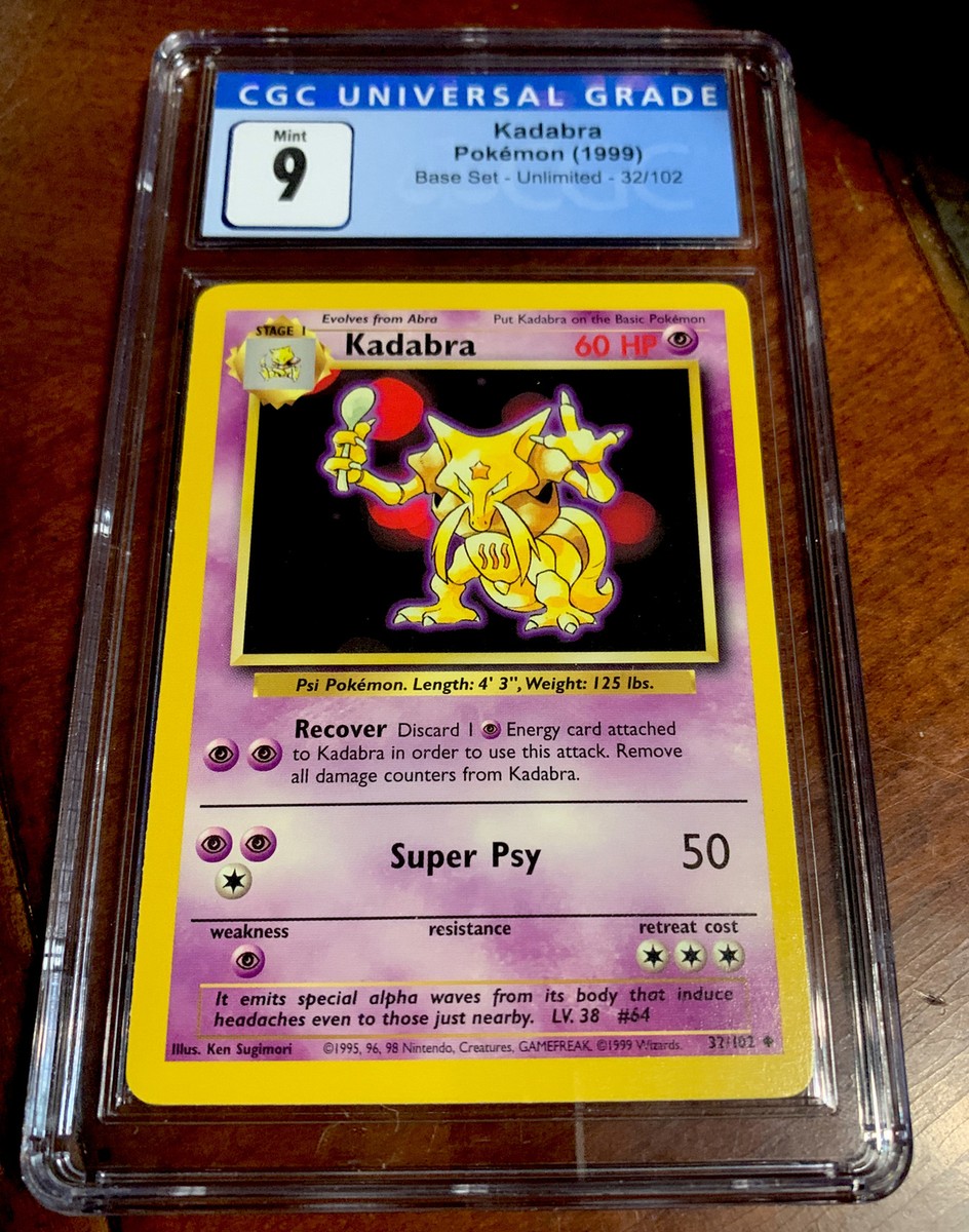 1999 POKEMON BASE SET KADABRA #32 GRADED CGC 9 MINT. FRESHLY