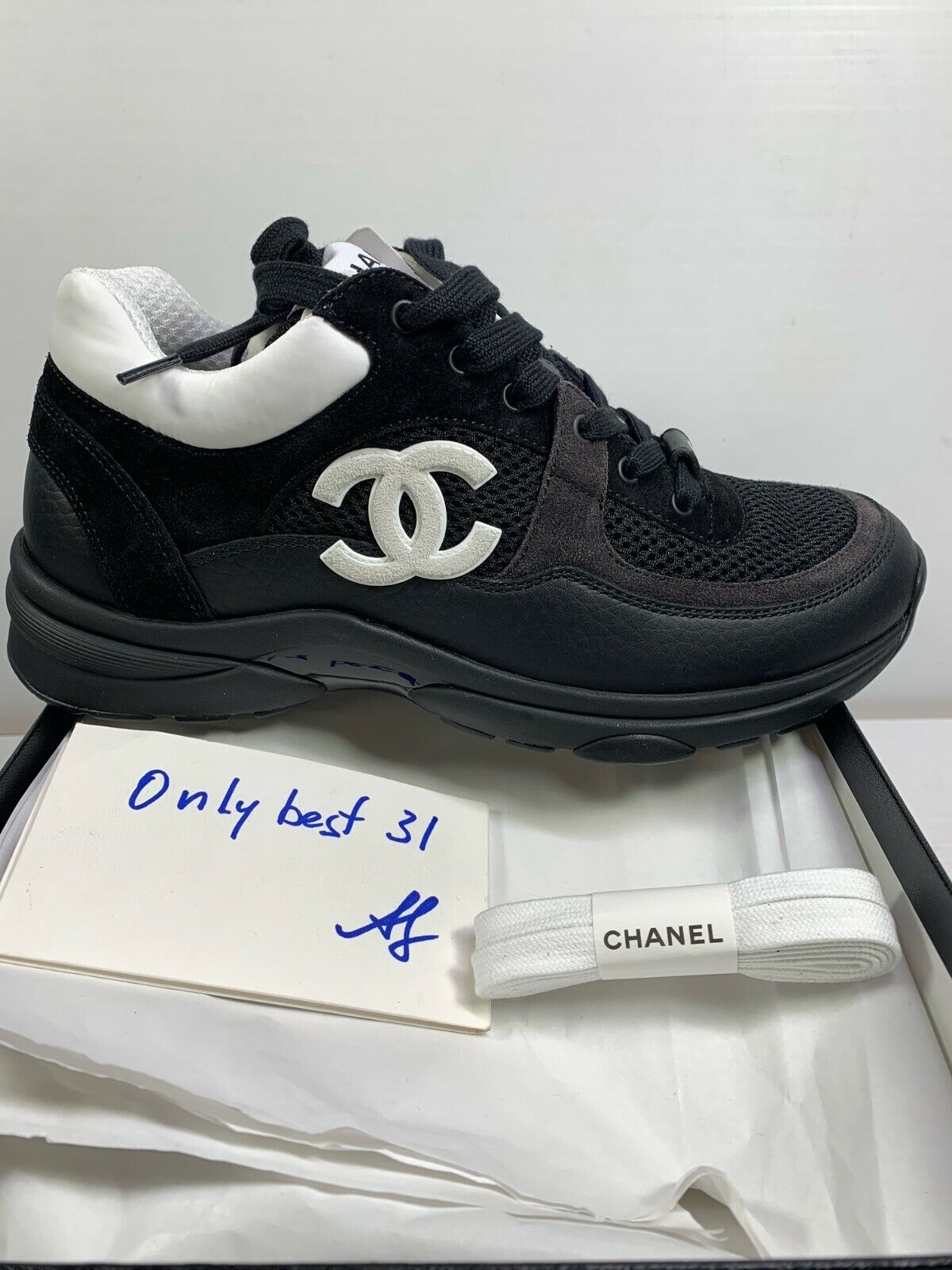 Chanel 21B Mens Brown Black Green White CC Logo Low Top Trainer Sneaker 46  13