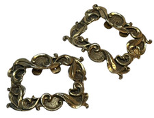 MUSI Brass Filigree Frame Shoe Clips Buckles Signed Stamped Paisley 2.75x1.75 in