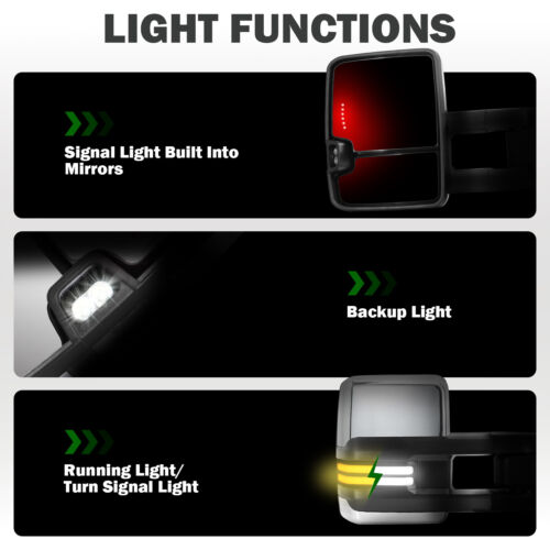 Power Fold Chrome Tow Mirrors for 2014-2019 Silverado Sierra LED Switchback Pair - Picture 3 of 9
