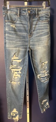 American Eagle Super Stretch High Rise Denim Jeans Distressed Size 10(28  waist)