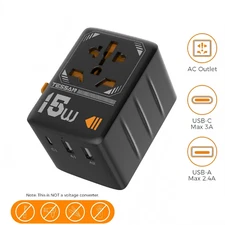 Universal Travel Adapter International Plug Adaptor with 1 USB C & 2 USB A Ports