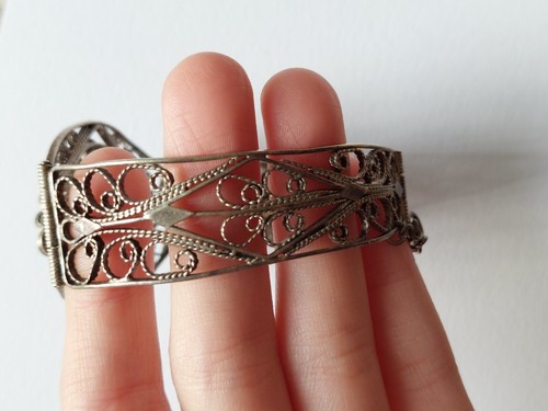 Vintage Silver Cannetille Floral Filigree Cuff Clasp Bracelet VTG Womens Jewelry - Picture 6 of 8
