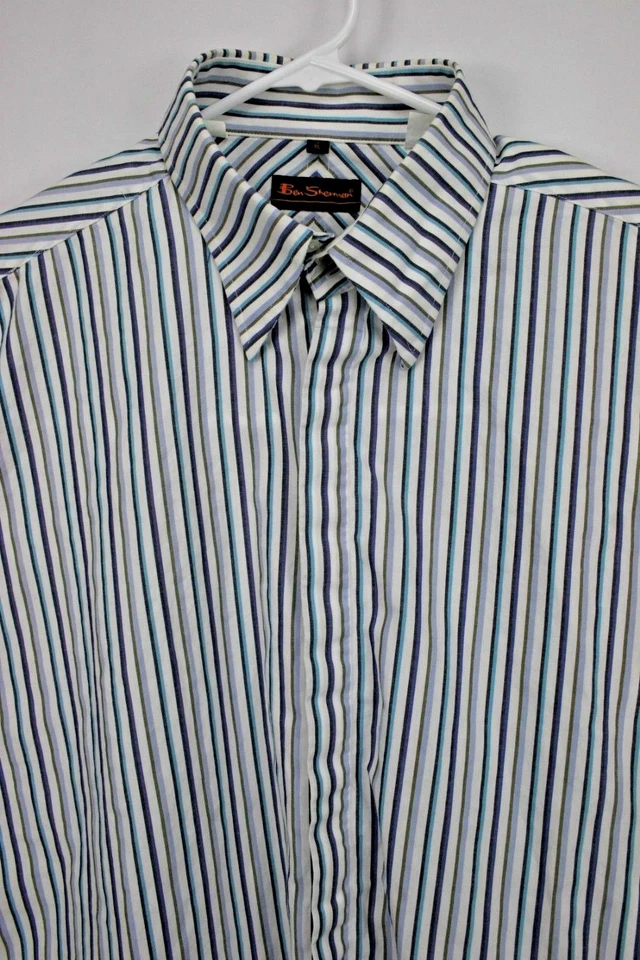 Camisa para hombre Ben Sherman talla 4/XL L/S botón blanco/púrpura/gris turquesa rayas Foto 3 de 4
