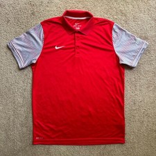 Nike Polo Shirt Mens Large Short Sleeve Spread Collar Red Dri Fit Haddad Dealers