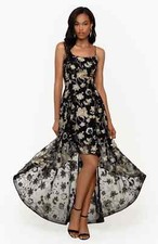 NEW XSCAPE Embroidered Lace High/Low GOWN DRESS SIZE 10 $258 BLACK NORDSTROM