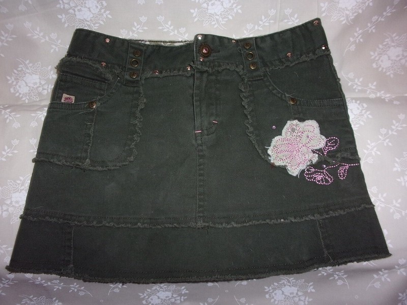 Paris Blues Girl’s Black Skort Flower Applique Pink Embroidery Adjst Waist Sz 10