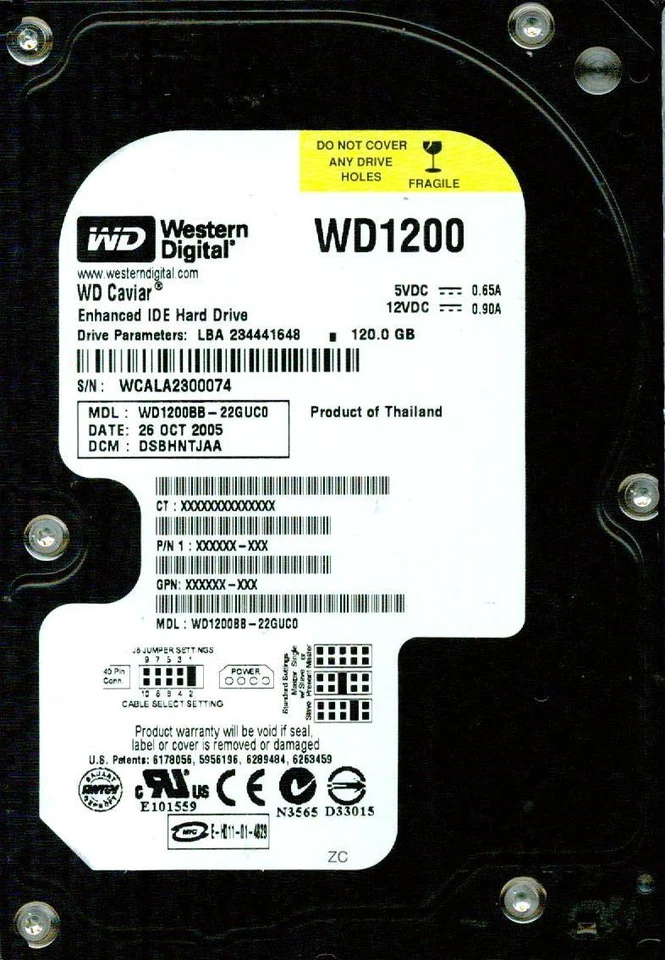 WD1200BB-22GUC0, DCM: DSBHNTJAA WESTERN DIGITAL IDE 120GB - Image 1 of 1