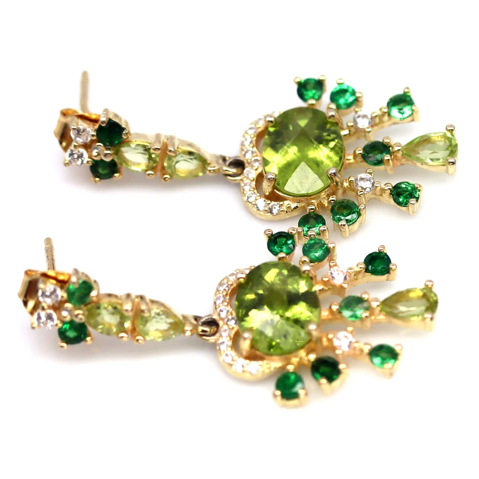 925 Sterling Silver 7 x 9 MM. Green Peridot, Chrome Diopside & Zircon Earrings - Image 2 of 4