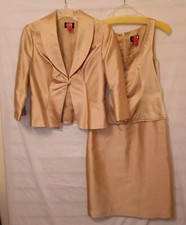 Adrianna Papell Dress With Jacket Size 6 Gold Sleeveless Silk Beaded Sequins
