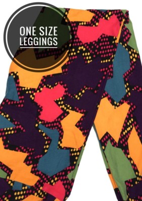 LuLaRoe OS Leggings Colorful Shapes on Polka Dot Background One Size NWT