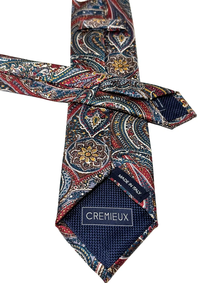 Daniel Cremieux Silk Tie Made in Italy Red Navy Paisley Mens Classic Necktie - Image 2 of 4