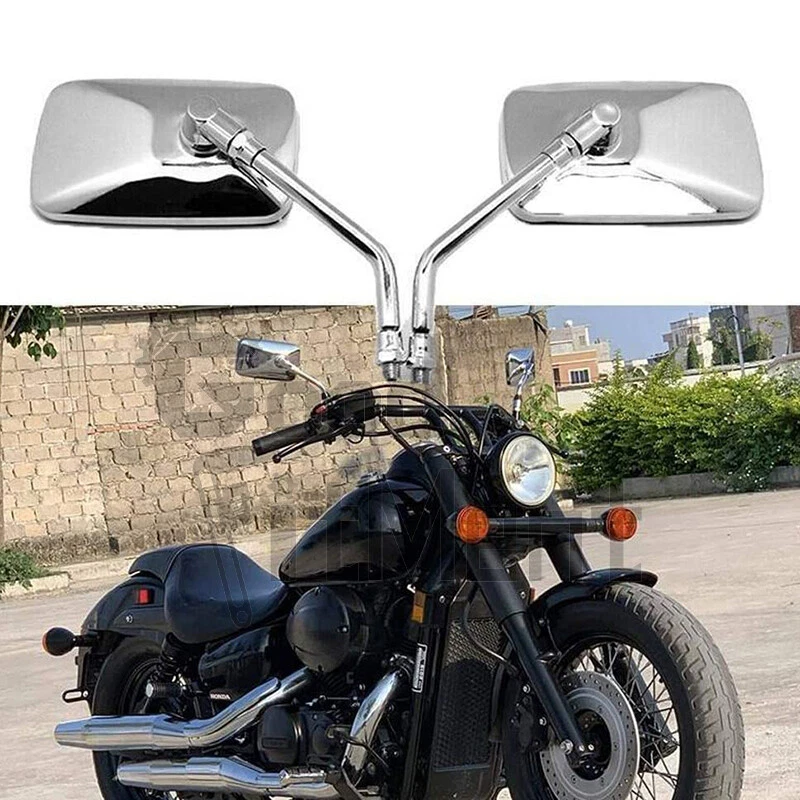 Chrome Rectangle 2x Motorcycle Rearview Side Mirrors 10mm For Yamaha SR500 SR400 Foto 3 de 4