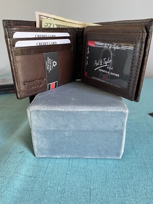 Genuine Leather Bifold Wallets For Men's Wallet with  side  flap, color in brown