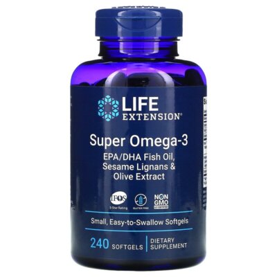 Life Extension Super Omega-3 EPA/DHA m. Sesamlignan + Olivenextrakt 240 Softgels