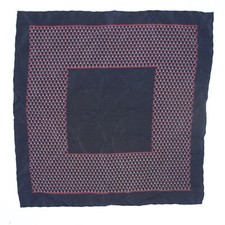 VTG Hand Rolled Mens Silk Pocket Square Navy Blue Red White Geometric Crepe