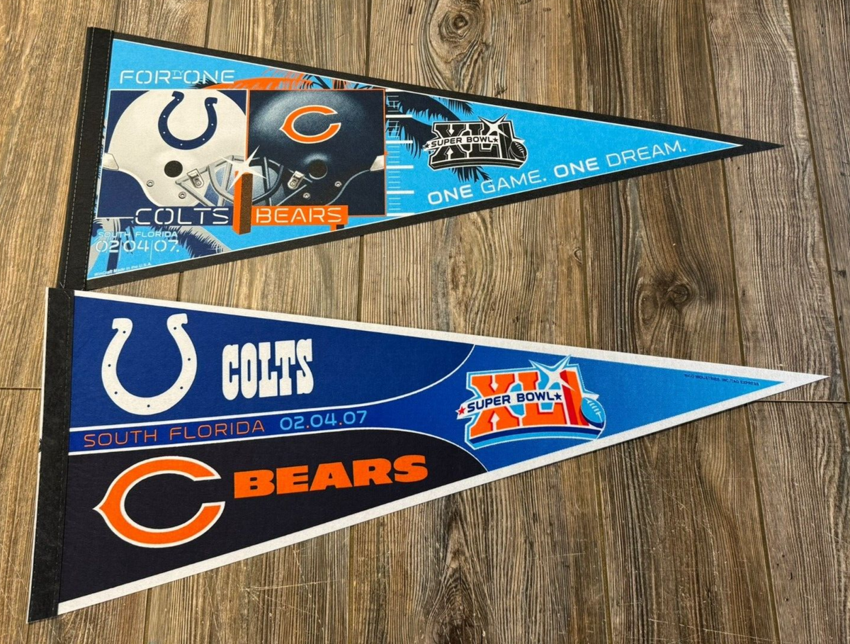 Vintage Indianapolis Colts Chicago Bears Super Bowl 41 Set of Logo  Pennants