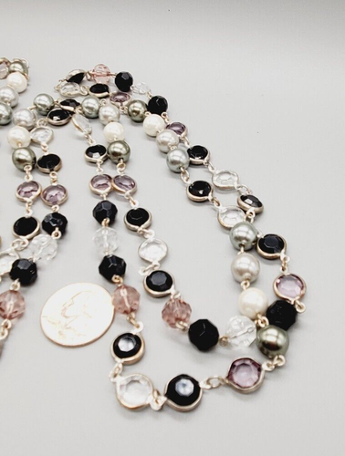 Vtg Premier Design White, black, gray and Silver beaded 60" necklace - Picture 3 of 10