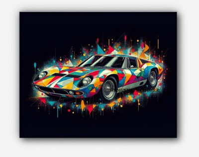 Vintage car 1967 Lamborghini Miura picture art splashes of paint  #1 Reprint