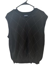 Men  s Black 100 Cotton Sweater Vest  Argyle  Size Large