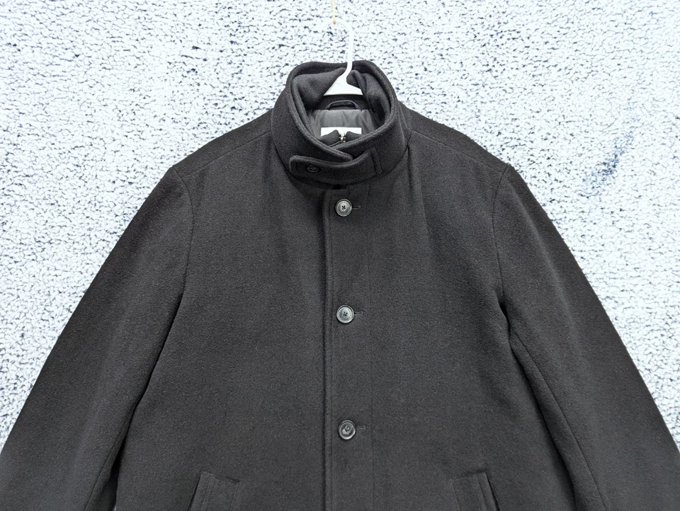 Calvin Klein Coleman Wool Blend Overcoat Mens 44R Full Zip Quilt Lined Black - Image 4 of 4