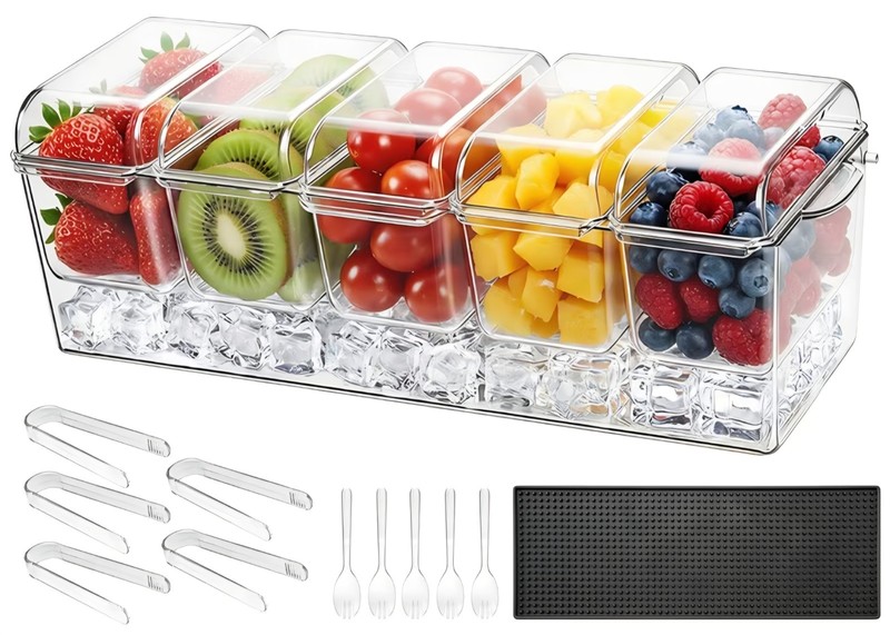 VEVOR Chilled Condiment Server Caddy 5 Compartment Ice Cooled Serving Container