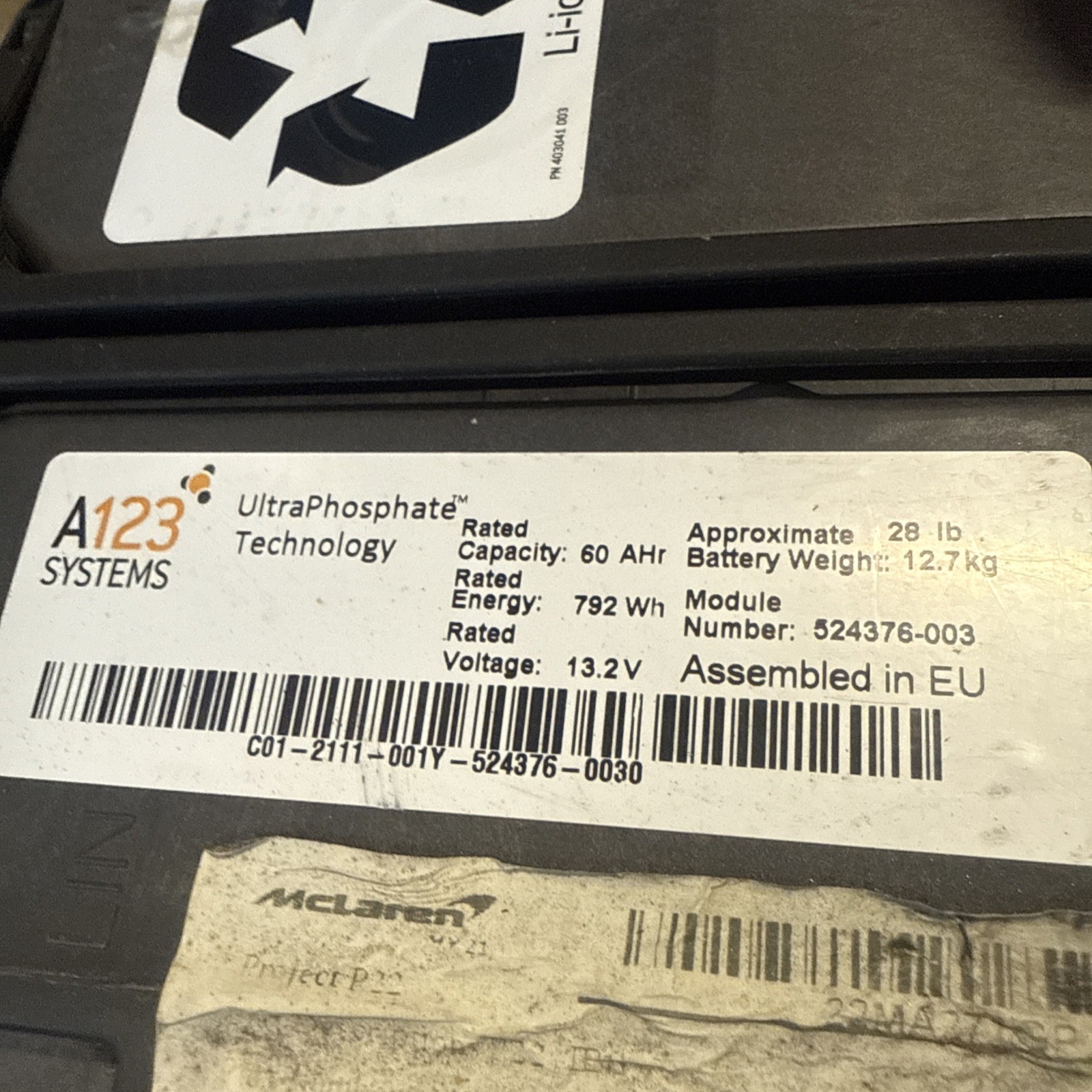 McLaren 570S 2016-2021 Battery P/N 22MA137CP