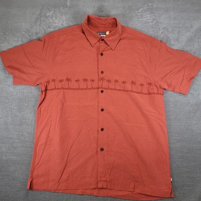 Quiksilver Mens Large Burnt Orange Palm Tree Embroidered Button Down Surf Shirt