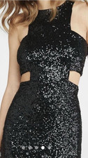 Express Black Sequin Cut Out Bodycon Dress Sleeveless High Neck Size 8