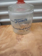 Vintage Enjoy Tom’s Toasted Peanuts Delicious Glass Jar 10” Tall Countertop
