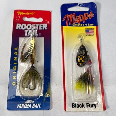 Mepps Black Fury 2 Wordens Rooster Tail 1/4 oz Inline Spinner Lure Lot 2pc NOS