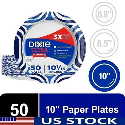 Disposable Paper Plates Heavy Duty Microwavable Soak Proof 50 Count Dinnerware