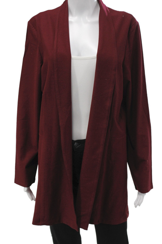 Eileen Fisher Womens Classic Red Coatigan Long Sleeve Viscose Blend Size L