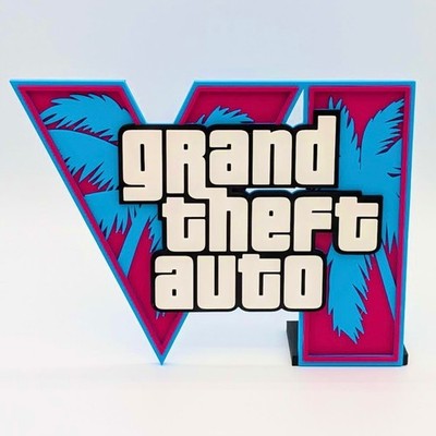 GTA Grand Theft Auto 6 VI 3D Printed Wall Desk Shelf Video Game Art Pink Blue