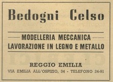 Vintage Werbung 50er Jahre: Bedogni Celso, Holz und Metall, Reggio Emilia