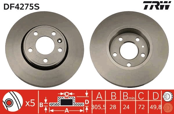 Disque de frein TRW DF4275S anti-vibration et haute résistance thermique