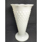 Vintage Anchor Hocking White Hobnail Milk Glass Fluted Vase Ruffled Edge Large